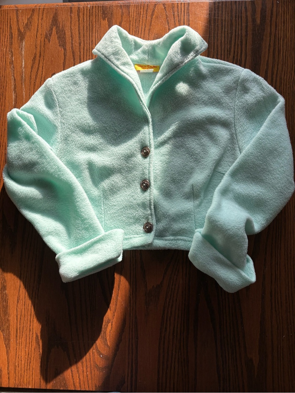 4 for $30- The Bernie Dexter Mint Green Fleece Crop Plush Jacket with 3 Buttons